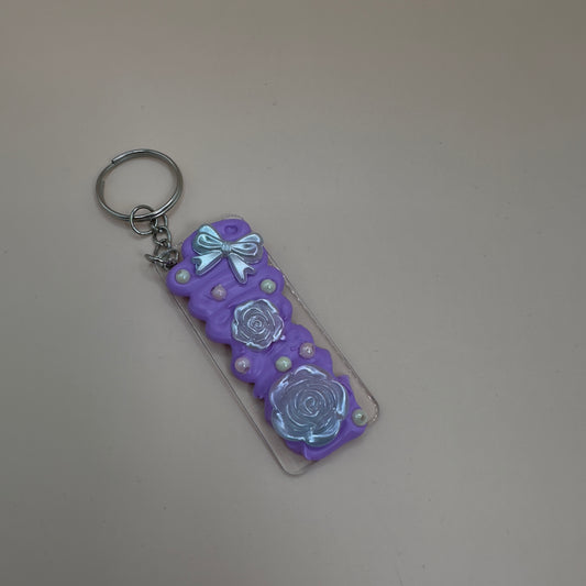 Purple flower and bow decoden keychain