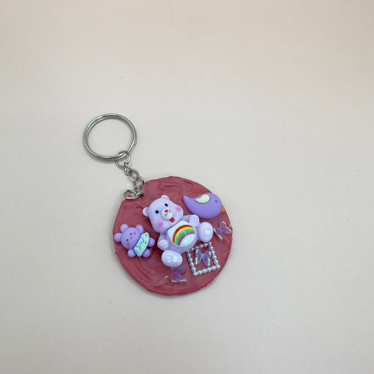 Purple bear and bird decoden keychain