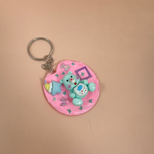 Blue bear on pink decoden keychain