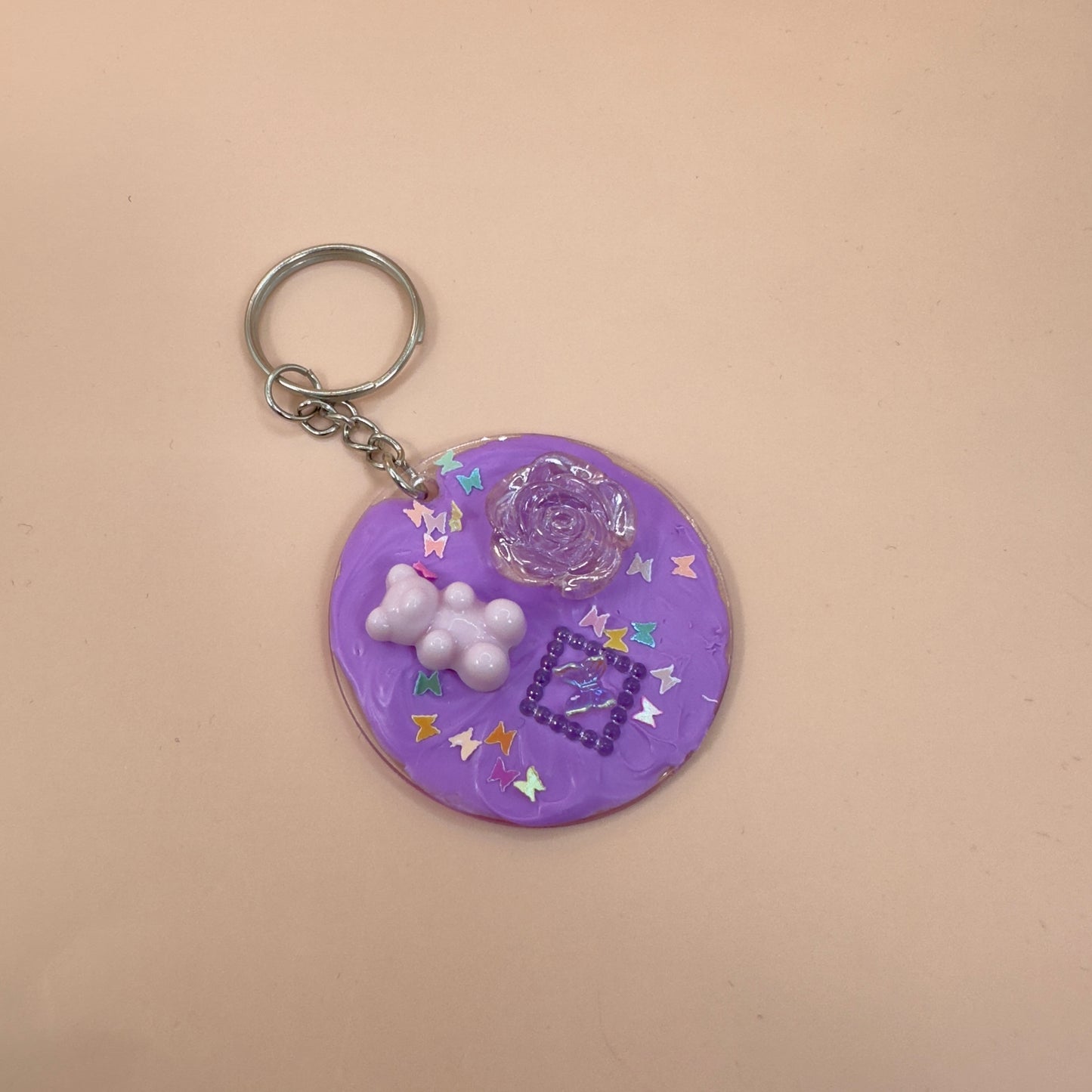 Purple Bear and flower decoden keychain