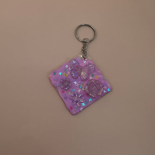 Purple flower & Butterfly decoden keychain